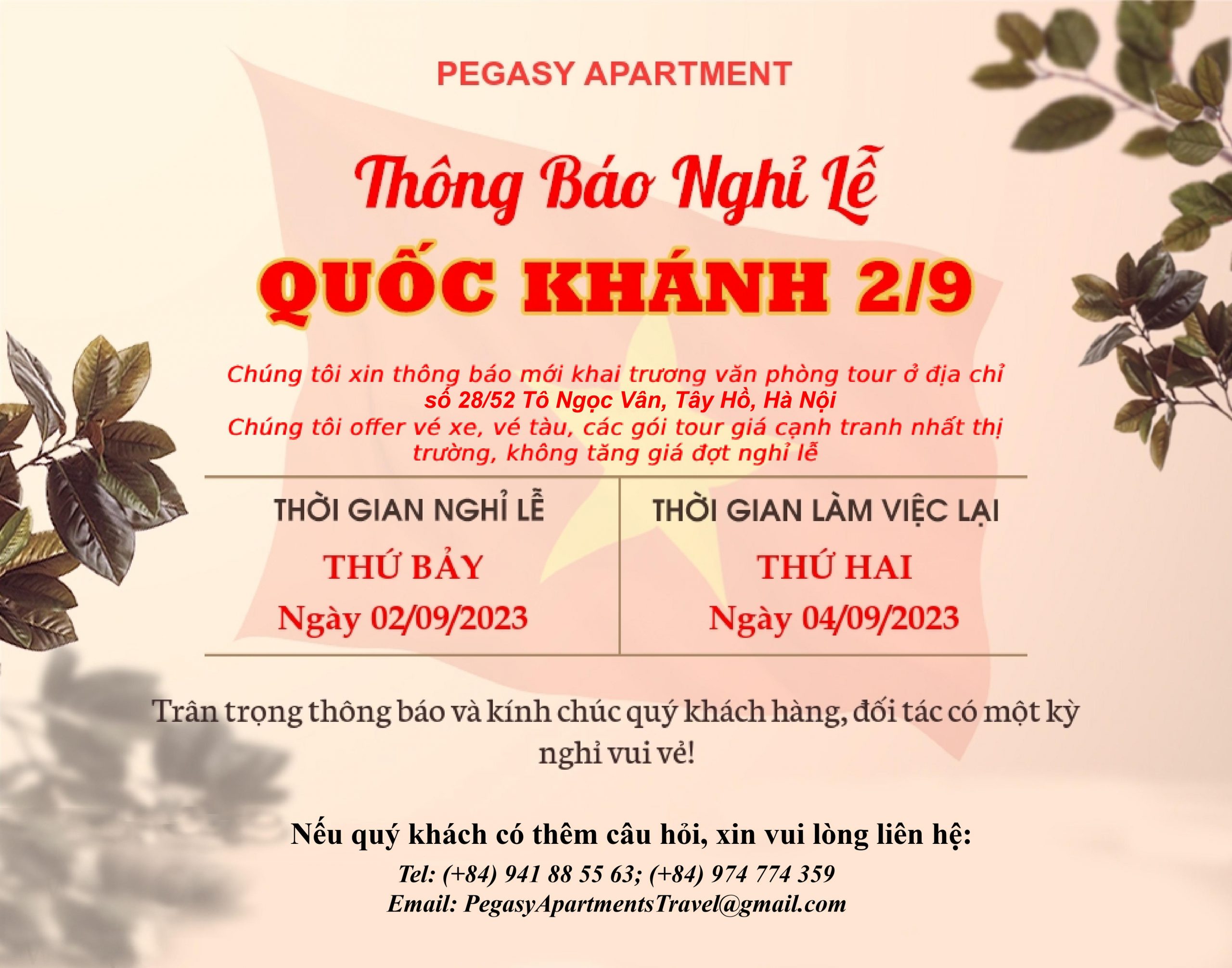 Thông báo Nghỉ lễ 2-9-2023